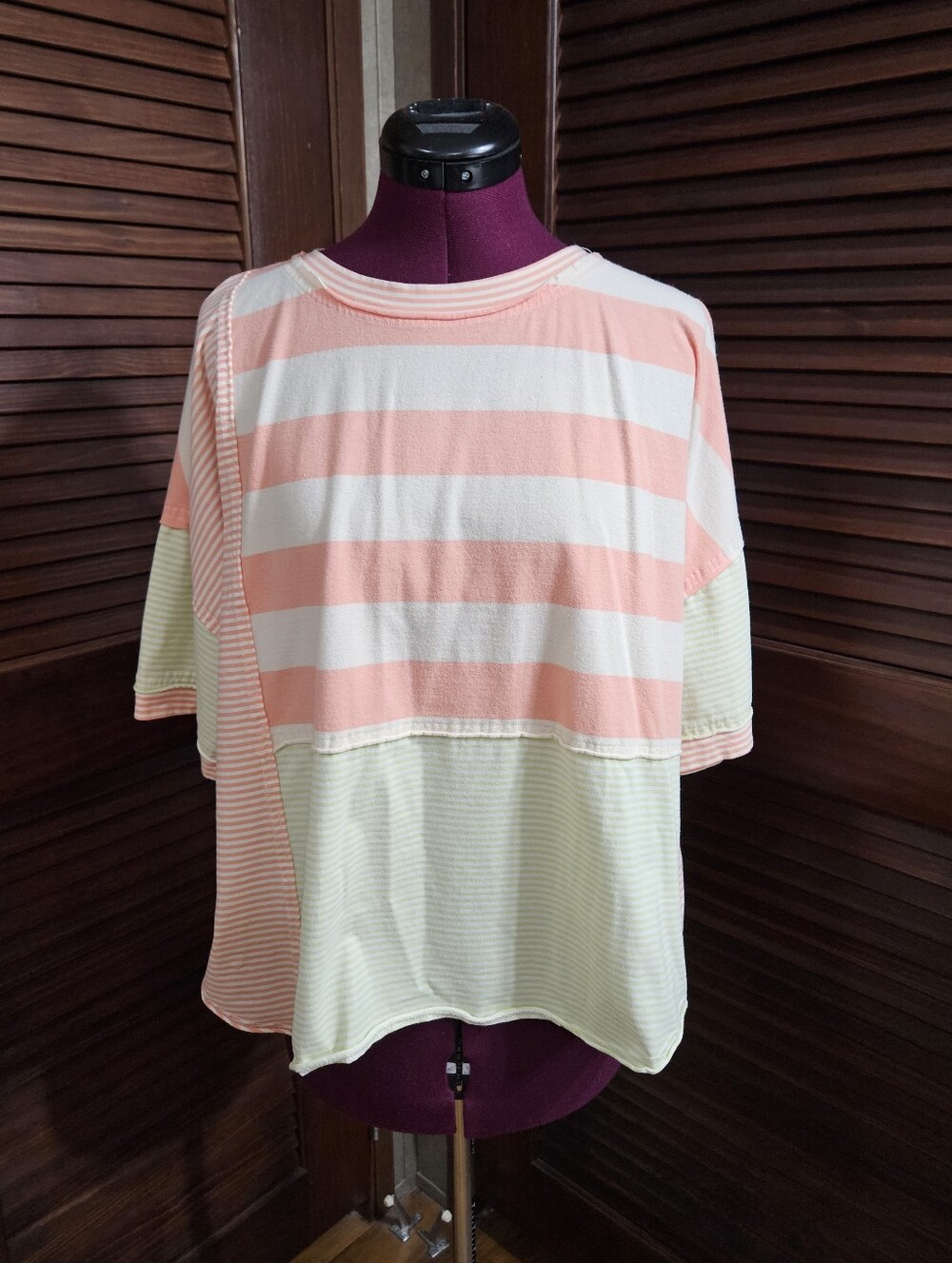 BiBi Peach and Cream Striped Short Sleeve Top